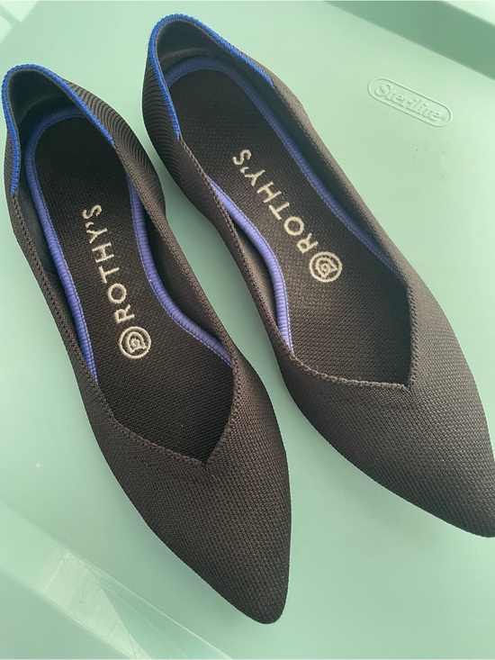 Rothy's Shoes - Rothy's Black Pointed Knit Flats with Blue Trim | Size 7.5